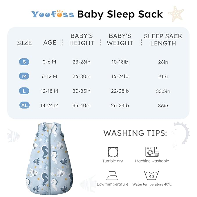 Yoofoss Baby Sleep Sack 0-6 Months, TOG 2.5 Baby Wearable Blanket with 2-Way Zipper, 100% Organic Cotton Fabric Winter Newborn Sleeping Sack, Warm Soft Comfy