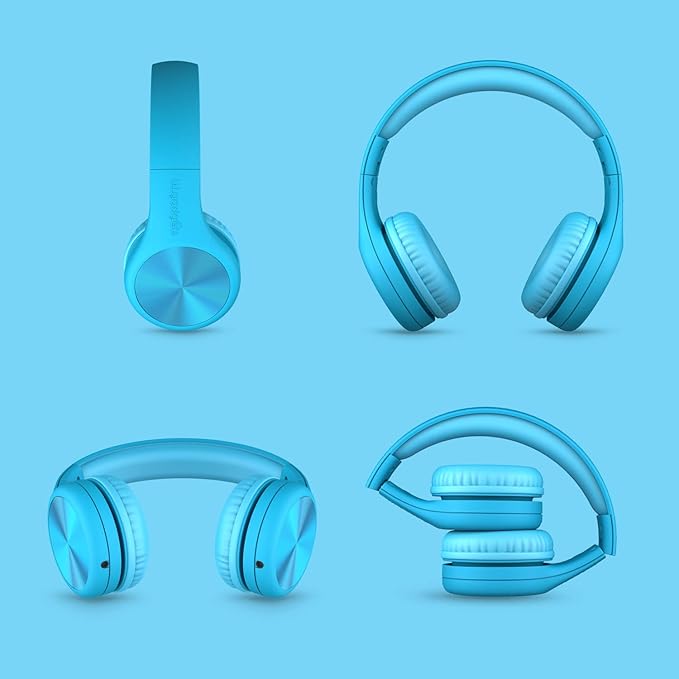LilGadgets Connect+ Pro Wired Kids Headphones for School w/Microphone, Volume Limiting & Noise Reduction Over-Ear Headset with Cord, SharePort Technology & SoftTouch Padding, Blue Headphones for Kids
