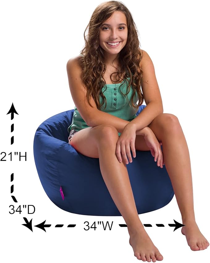 Posh Creations Structured Comfy Seat for Playrooms and Bedrooms, Large Bean Bag Chair, 100in Round Classic Bean Bag, Navy