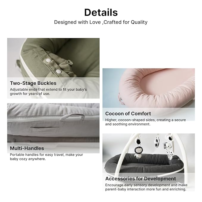 Deluxe Infant Lounger, Baby Nest Cover for Baby Girls & Boys, Newborn Essentials for Baby 0-12 Months, 100% Cotton (DustyRose)