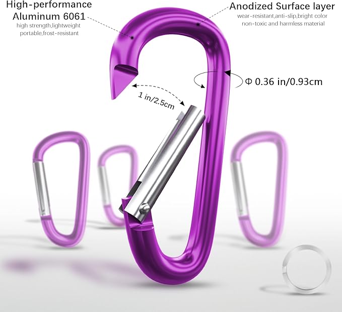 sprookber 4" & 5" Extra Large Aluminum Carabiner D Ring, Caribeener Clips, Spring Snap Hook for Keychain Clip, Set of 4