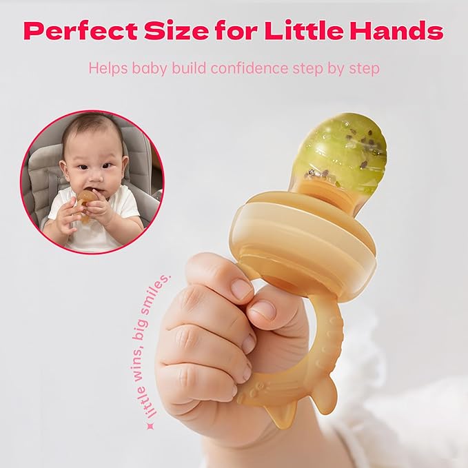 Baby Food Fruit Feeder & Freezer Tray, Auto-Push Fresh Food Feeder Pacifier for Self Feeding, Breastmilk Popsicle Molds for Baby Teething Relief, BPA-Free Silicone, 2 Sizes for 3-12 Months