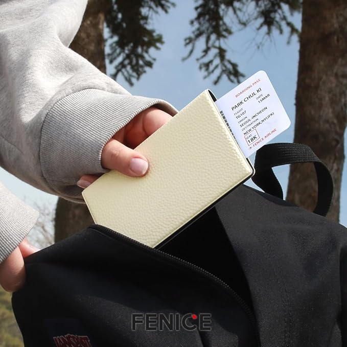 Fenice Classic Passport Cover Holder Wallet Case for Travel Essential RFID Blocking Vegan Leather Waterproof (GREY)