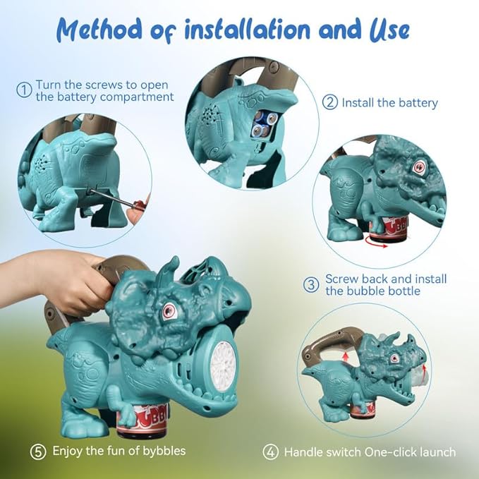 Dinosaur Bubble Machine with Colorful Lighting for Kids Automatic Handheld Dinosaur Bubble Toy 20000+ Big Bubbles Per Minute Bubbles Toy for Outdoor Parties Yard Fun Kids Gift Tyrannosaurus Green