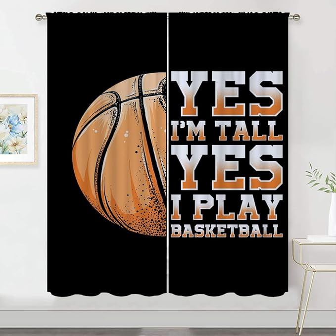 Basketball Blackout Curtains for Boy Girl Room Darkening Decor,Sport Theme Motto Dark Background Bedroom Living Room Home Rod Pocket Thermal Insulated Window Curtain/Drapes Panel,42x63 Inch…