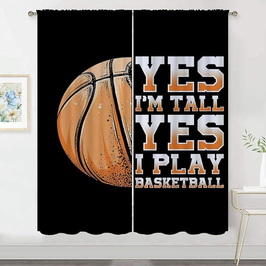 Basketball Blackout Curtains for Boy Girl Room Darkening Decor,Sport Theme Motto Dark Background Bedroom Living Room Home Rod Pocket Thermal Insulated Window Curtain/Drapes Panel,42x63 Inch…