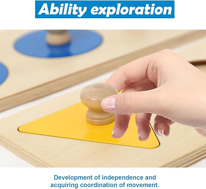 Adena Montessori Colorful Multiple Shape Puzzles Toys for 6-12 Months 1 Year Old Toddler Babies First Shapes Geometric Jumbo Knob Wooden Puzzle Color Sorter (3 Pieces)