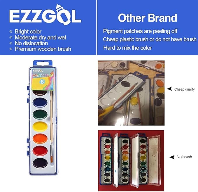 24 Count Watercolor Paints, 8 Colors, Washable, Non-Toxic, Perfect for Kids 3+