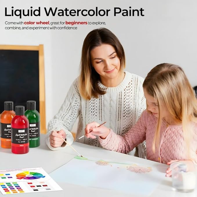 Nicpro 12 Colors Liquid Watercolor Paint Set, 8.45oz Large Bulk Liquid Watercolor Paint, Non-Toxic Water Colors Painting Supplies for Art Activity, Craft DIY, Poster, School, Home, Classroom, Party