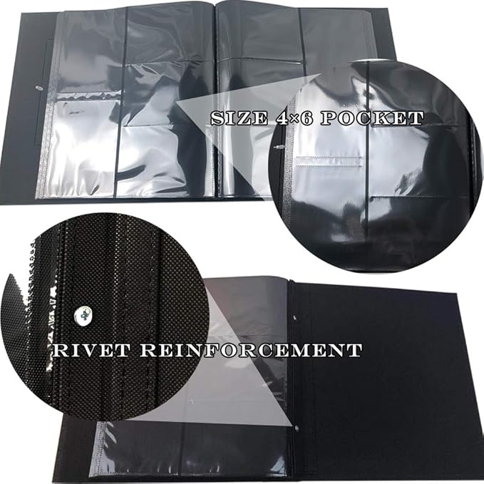 RECUTMS Photo Album 4x6 Holds 500 Photos Black Pages Large Capacity Leather Cover Wedding Family Baby Photo Albums Book Horizontal and Vertical Photos (Silver)