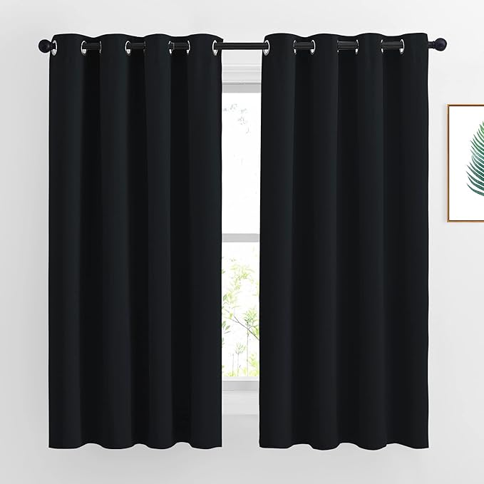 NICETOWN Blackout Curtains 63 inch Length 2 Panels Burg - Easy Care Solid Thermal Curtains Grommet Blackout Window Treatments for Bedroom/Kids Room (W52 x L63, Black)
