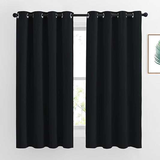 NICETOWN Blackout Curtains 63 inch Length 2 Panels Burg - Easy Care Solid Thermal Curtains Grommet Blackout Window Treatments for Bedroom/Kids Room (W52 x L63, Black)