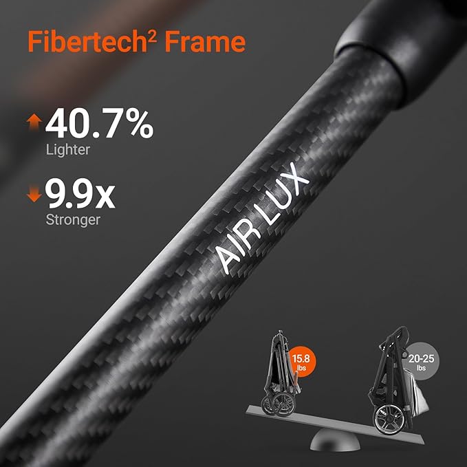 Air Lux Baby Stroller with Carbon Fiber Frame, One-Hand Fold & Reversible Seat, Magnetic 5-Pt Harness, Car Seat Adapter, 15.8lbs, Cinder