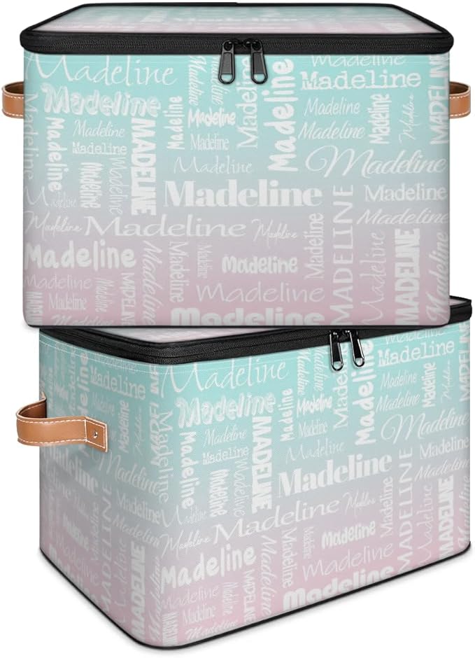 Custom Storage Basket with Name, Personalized Storage Bins with Zipper Lid, Foldable Fabric Storage Box Large capacity with Handle Green Pink