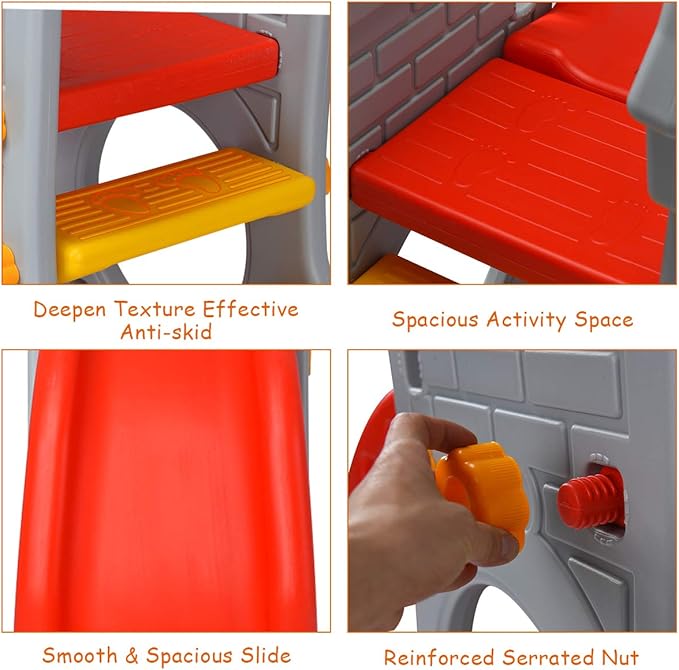 KOTEK Toddler Slide Indoor for Age 3-8, 5 in 1 Kids Climber Slide with Basketball Hoop, Telescope, Crawl Through Space & Climbing Stairs, Freestanding Kids Slide for Boys & Girls