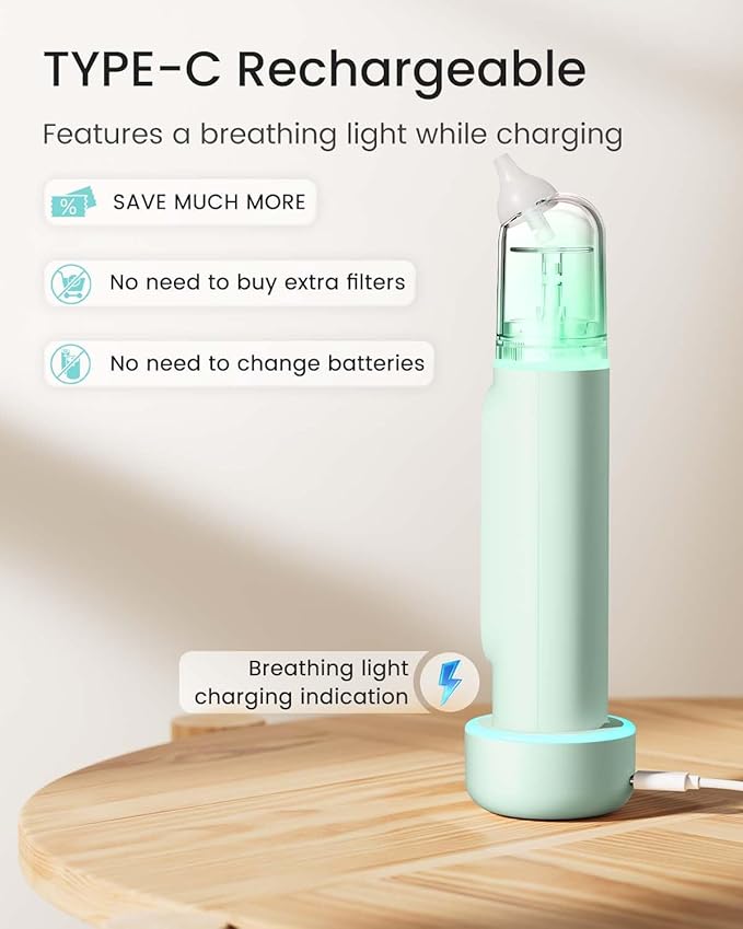 GROWNSY Nasal Aspirator for Baby, Upgraded 5 Suction Levels Baby Nose Sucker, IPX7 Waterproof Electric Nose Suction for Baby, Booger Sucker for Toddlers with Music & Light Functions (Green)