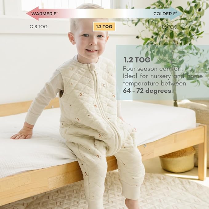 Tealbee Dreamsuit: Toddler Sleep Sack with Feet 3T 4T - 1.2 TOG All Season Baby Wearable Blanket for Walkers - Rayon made from Bamboo, Organic Cotton Sleep Bag - Moons Stars