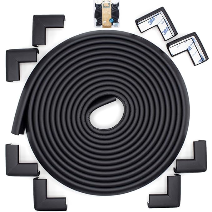 Roving Cove Slim-Fit Corner Edge Protector for Baby Proofing (Small 18ft Edge 8 Corners), Furniture Safety Bumper Guard, Soft NBR Rubber Foam, 3M Adhesive, Onyx Black