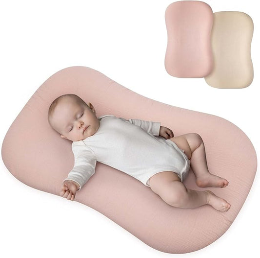 Muslin Baby Lounger Cover for Snuggle Me Organic Lounger/Baby Lounger/Organic Cotton Handmade Cover for Infant/Toddler Lounger/Nursing Pillow(Pink, Wheat)