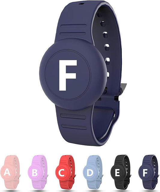 Waterproof Bracelet for AirTag Kids, Personalized Initial Letter Hidden Holder Compatible with Air Tag, Silicone Case for Airtag Adjustable Anti-Lost GPS Tracker for Toddler Child Elder, F