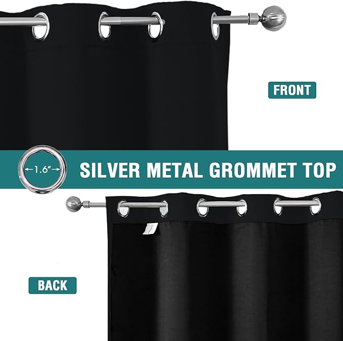 ChrisDowa 100% Blackout Curtains 78 inch Long for Bedroom with Black Liner, 2 Thick Layers Total Blackout Thermal Insulated Grommet Window Curtains 2 Panels Set (Black, 42 x 78 Inch)