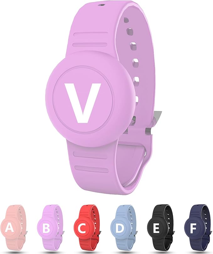 Waterproof Bracelet for AirTag Kids, Personalized Initial Letter Hidden Holder Compatible with Air Tag, Silicone Case for Airtag Adjustable Anti-Lost GPS Tracker for Toddler Child Elder, V