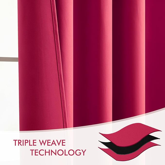 MIULEE Hot Pink Back Tab Blackout Curtains 108 Inch Long 2 Panels Set for Bedroom, Rod Pocket/Pinch Pleat Extra Long Thermal Insulated Living Room Darkening Pleated Light Blocking Drapes