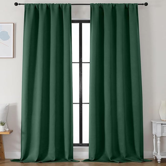 Simplebrand Ever Green Blackout Curtains for Bedroom 96 Inches Long 2 Panels, Solid Thermal Insulated, Energy Saving Living Room Window Treatment Curtains Blackout Drapes, W50 x L96 Inch, Ever Green