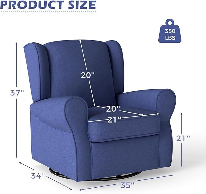 Swivel Rocker Recliner Chair Set of 2, Nursery Glider Chair, Nursery Rocking Chairs, Manual Reclining Chair, Blue