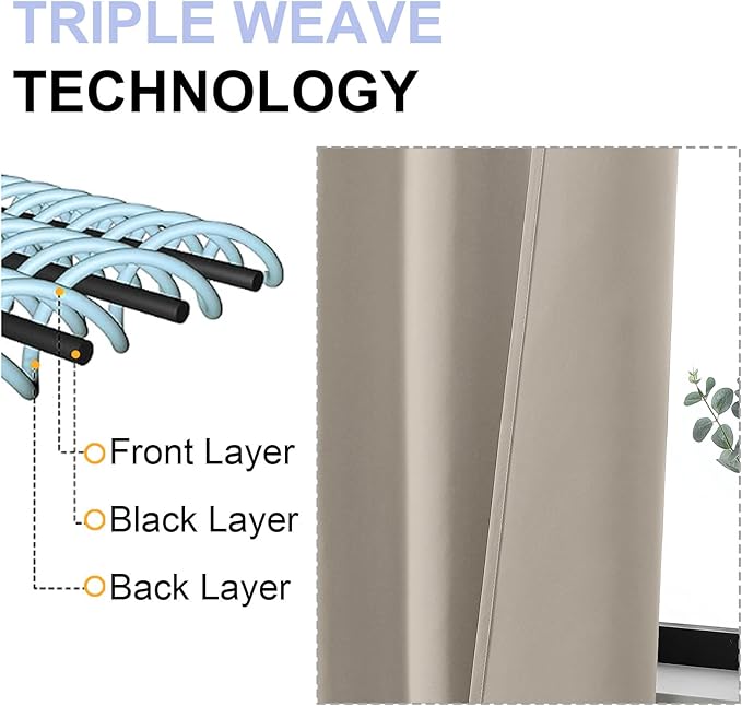 Simplebrand Ava Blackout Curtains for Patio 108 Inches Long 2 Panels Set, Solid Thermal Insulated Room Darkening Rod Pocket Window Treatment Curtains Blackout Drapes, W50 x L108 Inch, Stone