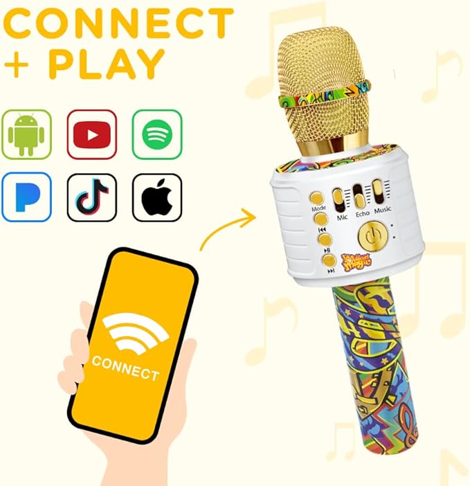 Move2Play, Kids Karaoke Microphone | Includes Bluetooth & Pre-Loaded Songs | Birthday Girls Present for All Ages, 2, 3, 4, 5+ Year Old Girls, Boys & Toddlers (Graffiti)