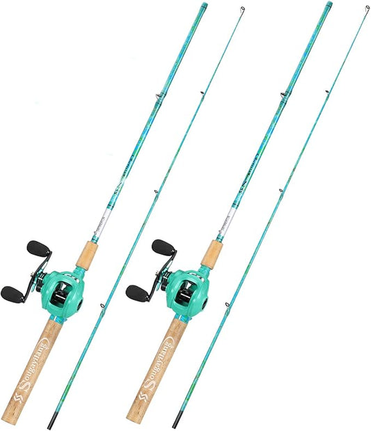 Sougayilang Fishing Rod and Reel Combo, 2-Piece 5-Foot 6-Inch Graphite & Fiberglass Rod, Durable and Strong, Quickset Anti-Reverse Fishing Reel (1Pack/2Pack)