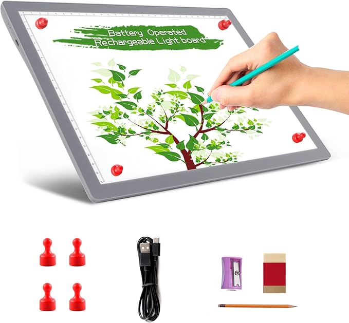 TOHETO Portable A4 Tracing LED Copy Board, Cordless Battery Powered 5 Levels Brightness Light Box Rechargeable Light Board for Tracing Weeding Vinyl X-ray Viewing Sketching Diamond Painting (Grey)