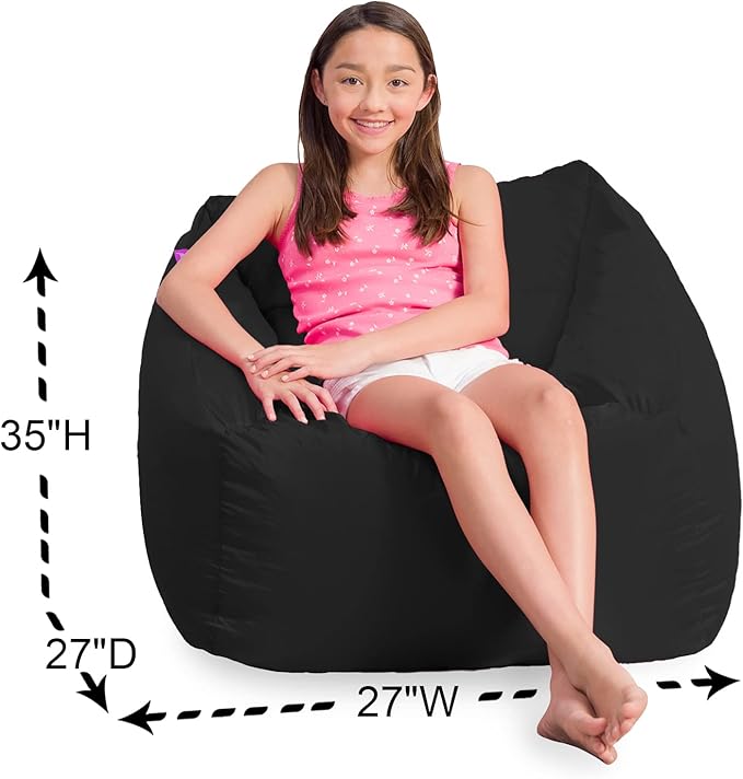 Posh Creations Bean Bag Chair Structured Seat for Kids, Teens and Adults, Comfy Chair for Gaming, Reading and Watching TV, Coronado Chair, Microsuede - Black