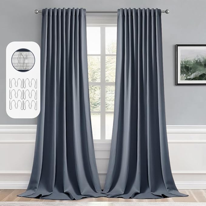 MIULEE Stone Blue Back Tab Blackout Curtains 120 Inch Long 2 Panels Set for Bedroom, Rod Pocket/Pinch Pleated Extra Long Thermal Insulated Living Room Darkening Light Blocking 10FT Drapes