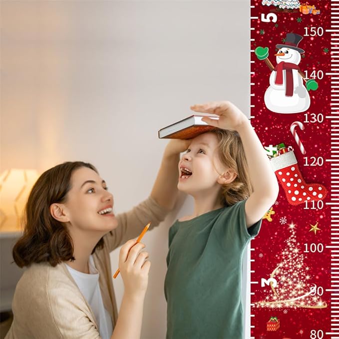 Christmas Baby Growth Chart for Wall, Height Chart for Kids, Xmas Kids Nursery Decor, Hanging Ruler Wall Decor, Kids Room Decor, Holiday Gifts for Boys Girls Toddlers - 76.7 x 7.9in with Beige Wood