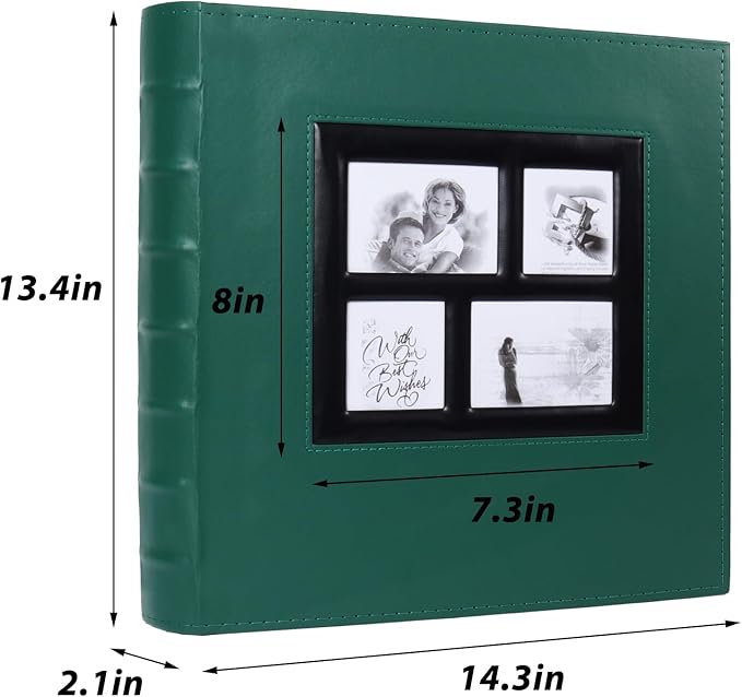 RECUTMS Photo Album 4x6 600 Photos, Large Capacity for Wedding Family Leather Cover Picture Albums Holds 600 Horizontal and Vertical 4x6 Photos (Dark Green)