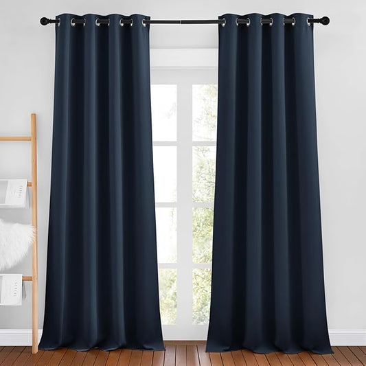 NICETOWN Navy Blue Blackout Curtains, Grommet Thermal Insulated Window Drapes Room Divider Blinds Sound Reducing for Living Room, W46 x L102, 2 Pieces