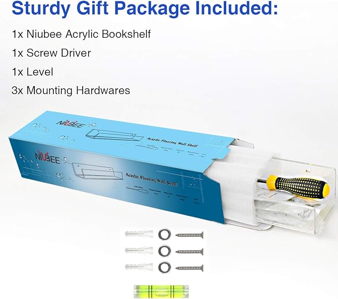 NIUBEE Kids Acrylic Floating Bookshelf 36 Inch,Clear Invisible Wall Bookshelves Ledge Book Shelf,50% Thicker with Screwdriver