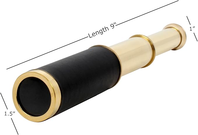 9" Pirate Telescope Handheld Brass Telescope Nautical Spyglass Monucular with Wooden Box