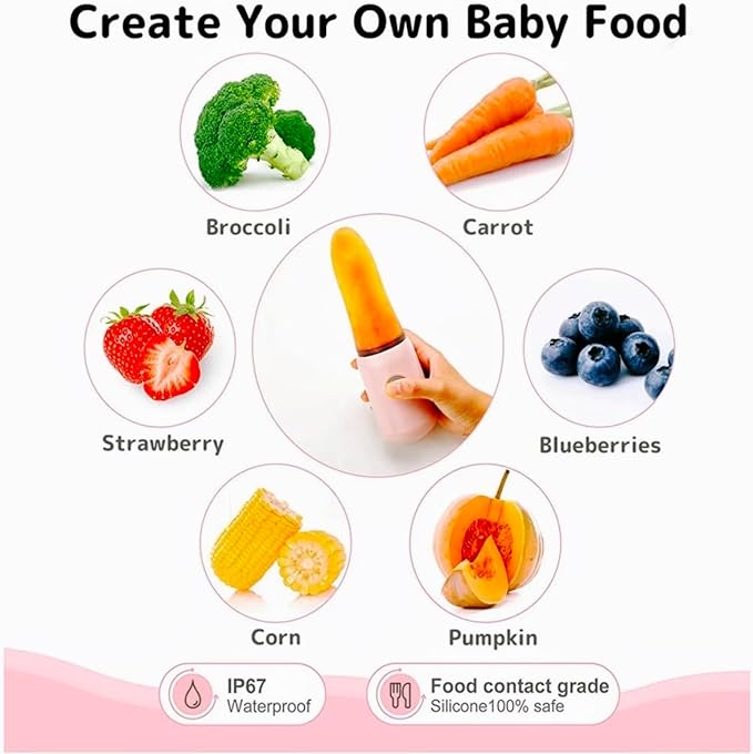 Socila Portable Baby Food Maker with Silicone Squeeze Spoon, Baby Food Processor, Blender for First Stage Baby Feeding - Liquid or Semi-Liquid Options