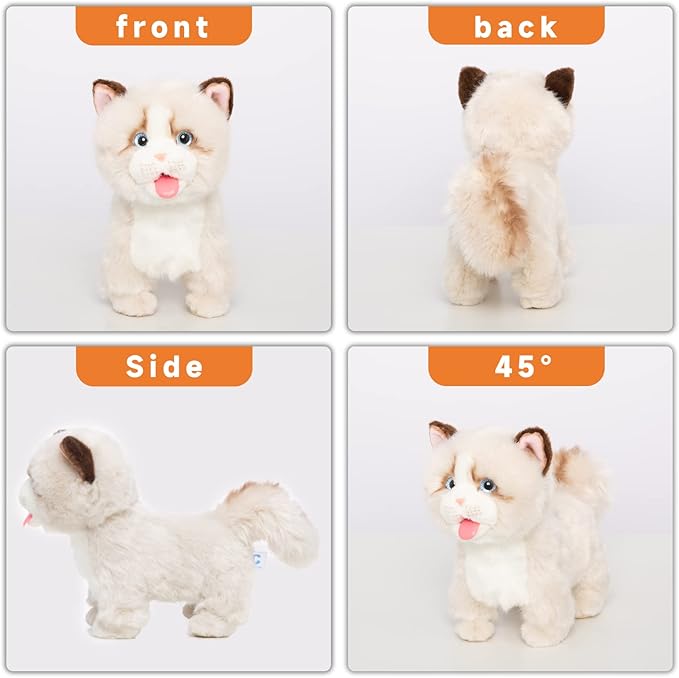 Electronic Interactive Ragdoll Cat - Realistic Handmade Toy with Walking, Barking, Wagging Tail & Talking - Robotic Pet Toy for Toddler Kids