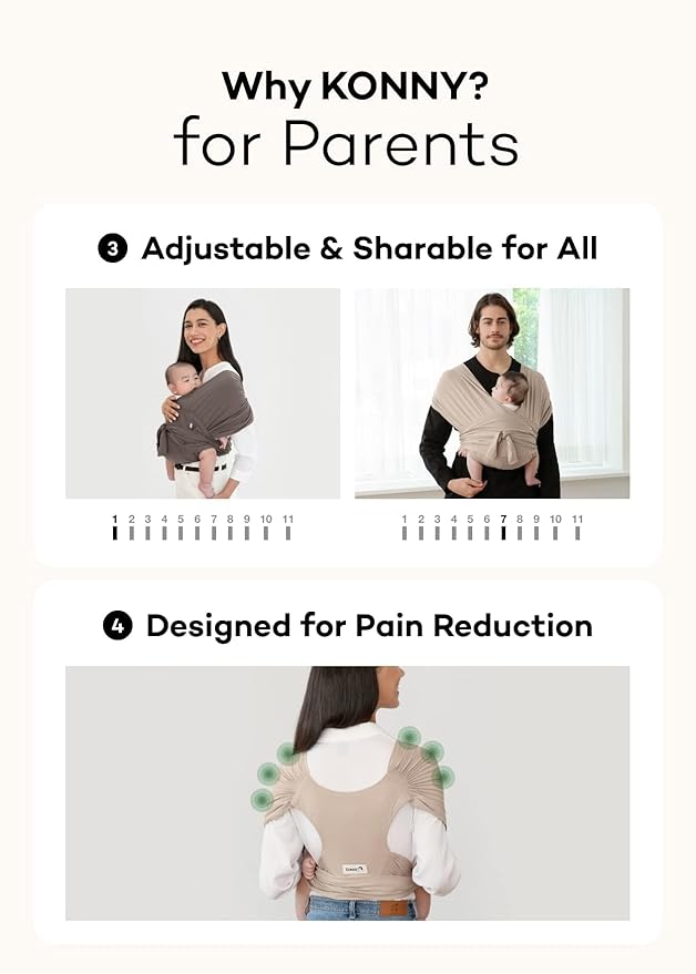 Konny Baby Carrier Flex SoftBreeze with Head Support - Adjustable, Easy to Wear Baby Wrap Sling, Perfect for Newborn Babies Essentials up to 44 lbs (M-4XL) - Black