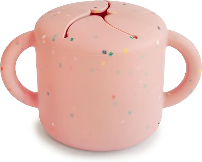 mushie Silicone Snack Cup | Spill Proof Food Container for Toddler and Baby (Powder Pink Confetti)
