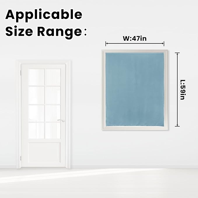 Self Adhesive Curtains, Black Out Shade for Window, Blackout Fabric Temporary Window Coverings Easy to Hang Curtains No Rod Needed, Use for Bedroom, Room, Kitchen, 47" W X 59" L, Lake Blue, 1 Panel