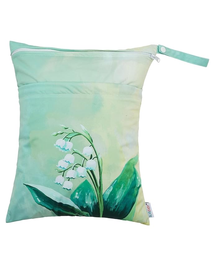 ALVABABY 2pcs Cloth Diaper Wet Dry Bags Waterproof Reusable with Two Zippered Pockets Travel Beach Pool Daycare Soiled Baby Items Yoga Gym Bag for Swimsuits or Wet Clothes 2LM13