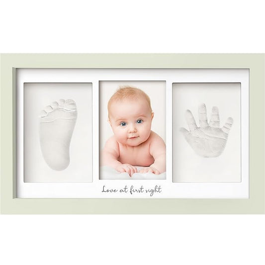 Baby Hand and Footprint Kit - Clay Handprint Keepsake Frame, Newborn Nursery Picture Frame, Personalized New Mom Gifts for Baby Shower & Registry (Sage)