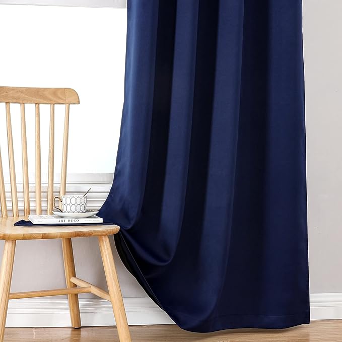 ChrisDowa 100% Blackout Curtains for Bedroom with Black Liner, 2 Thick Layers Total Blackout Thermal Insulated Grommet Window Curtains 2 Panels Set (Navy Blue, 42 x 84 Inch)