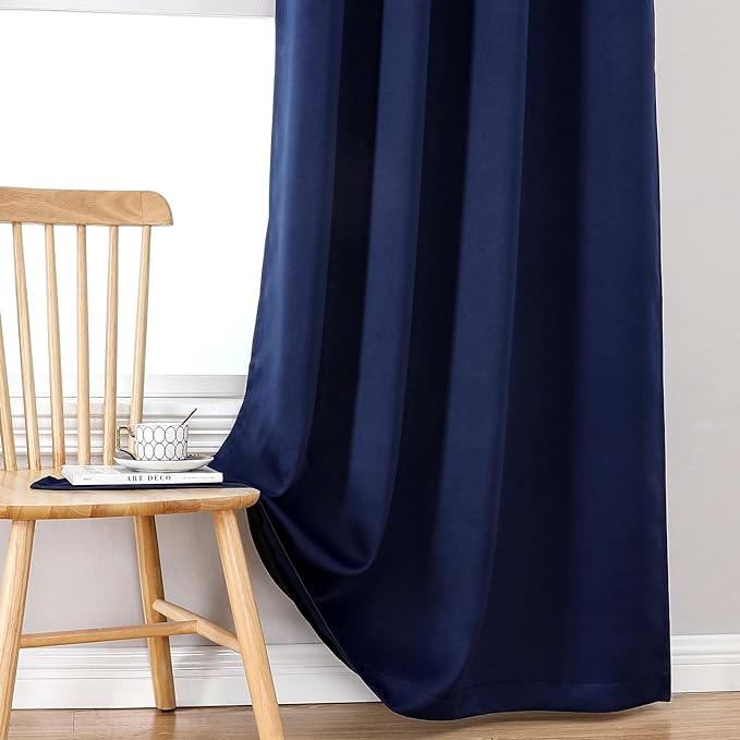 ChrisDowa 100% Blackout Curtains 120 inch Long for Bedroom with Black Liner, 2 Thick Layers Total Blackout Thermal Insulated Grommet Long Window Curtains 2 Panels Set (Navy Blue, 52 x 120 Inch)