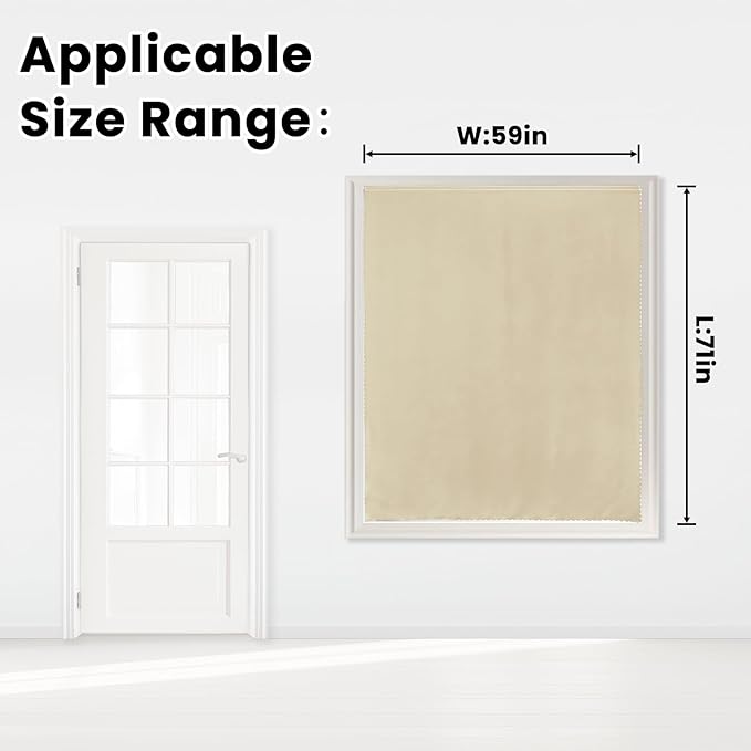 Self Adhesive Portable Blackout Curtains for Bedroom Easy to Install Window Thermal Lnsulated Kitchen Room Darkening Small Window Curtains, Cortinas Para Cuarto, 59"W X 71"L, Beige, 1 Panel
